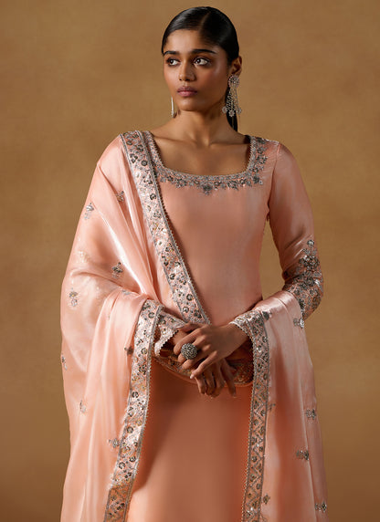 Peach Embroidered Tissue Palazzo Suit