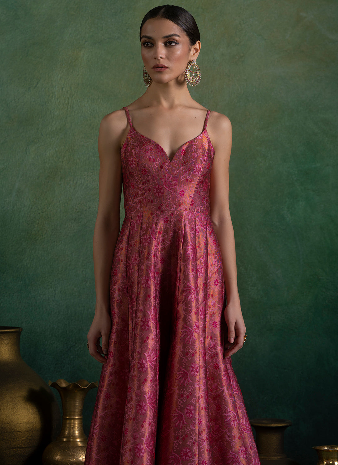 Rose Embroidered Brocade Jumpsuit