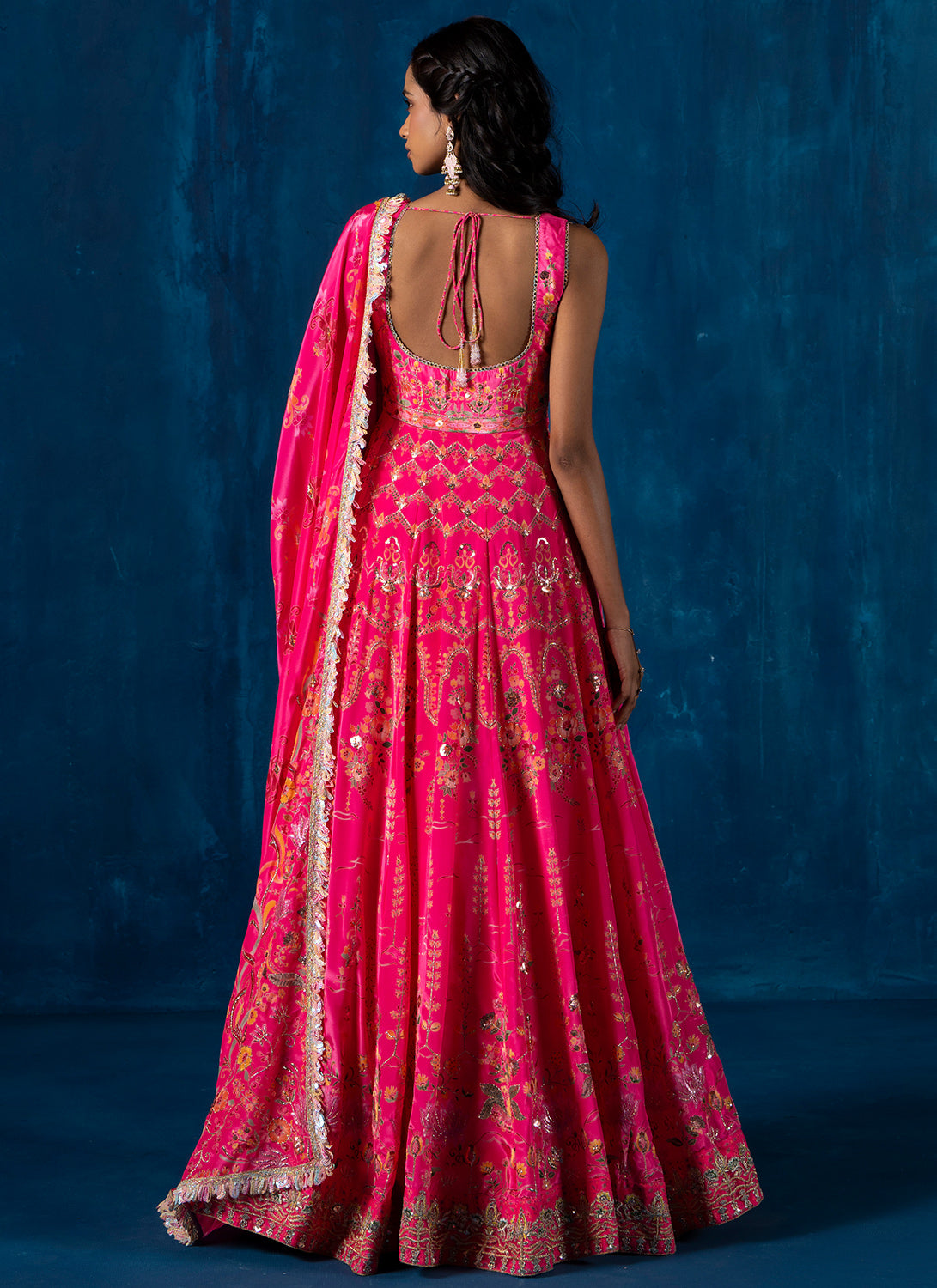 Pink Embroidered Crepe Silk Anarkali