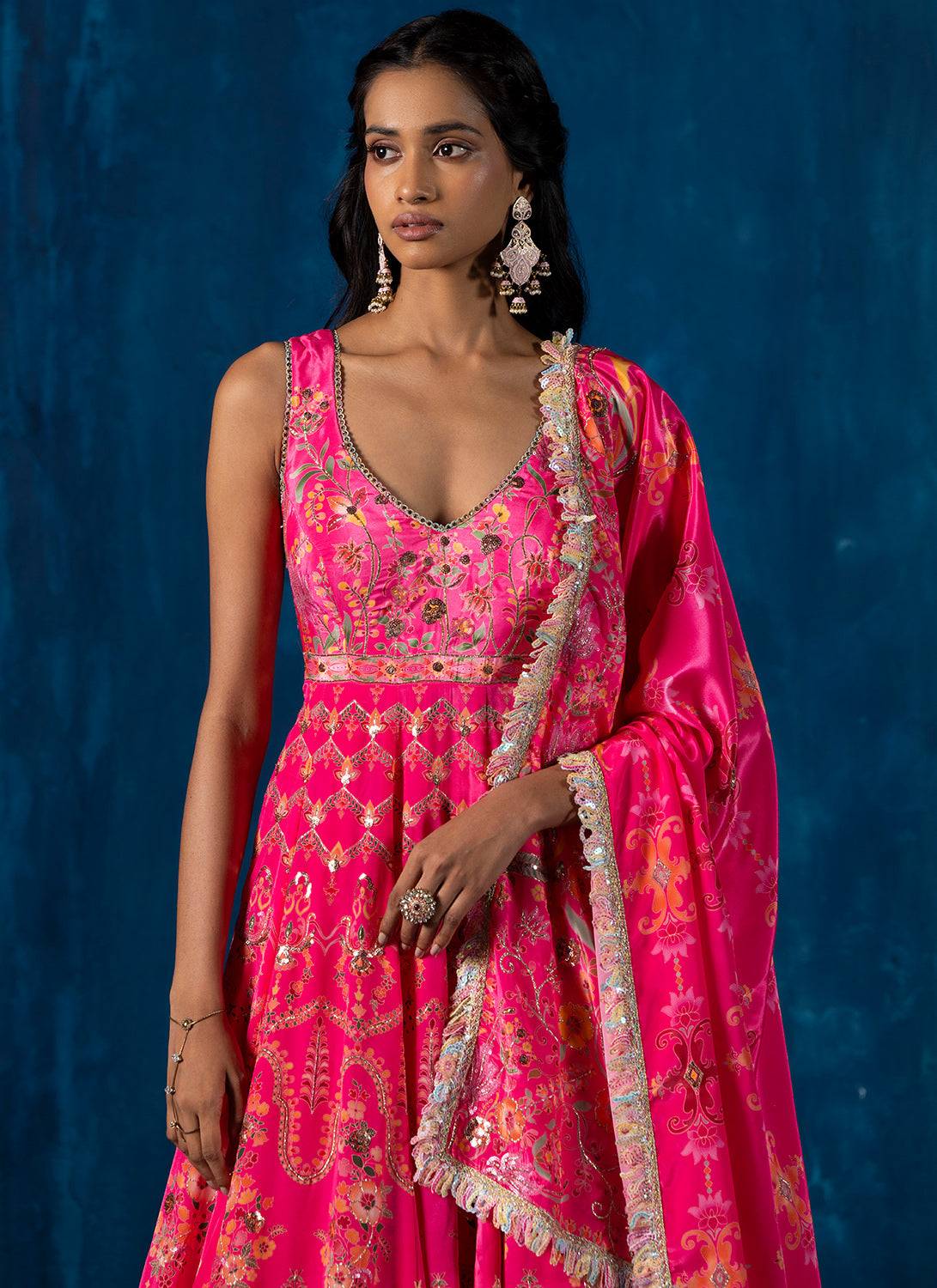 Pink Embroidered Crepe Silk Anarkali