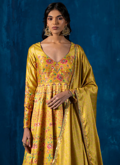 Yellow Embroidered Crepe Silk Anarkali