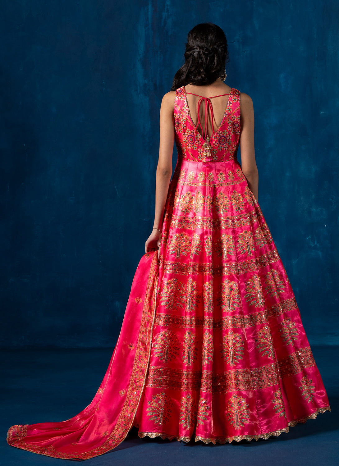 Hot Pink Multicolor Embroidered Anarkali