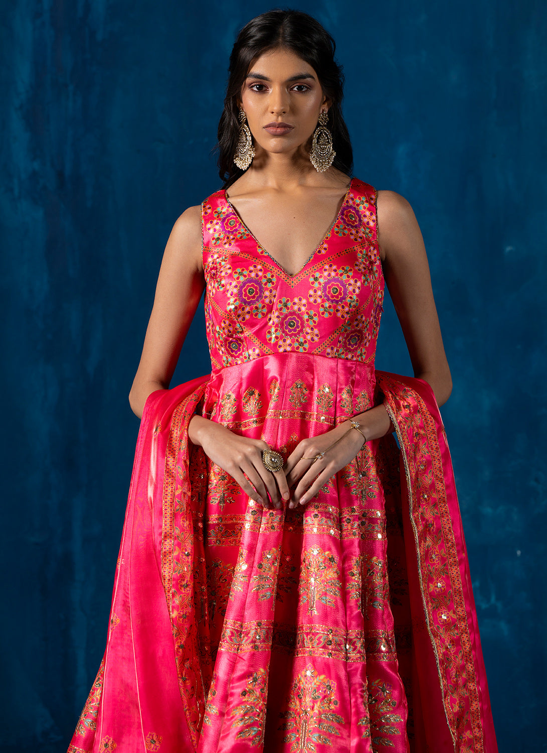 Hot Pink Multicolor Embroidered Anarkali