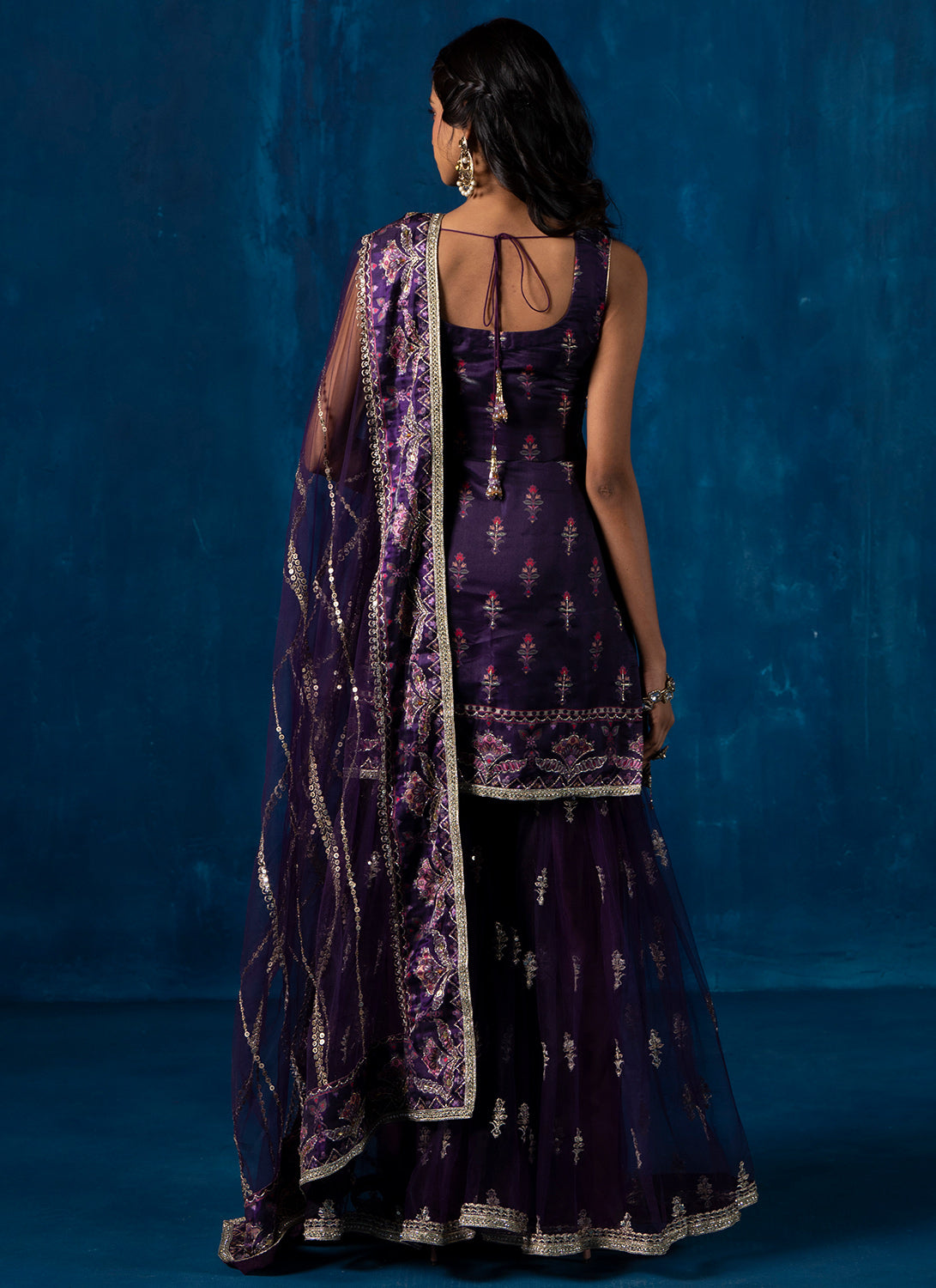 Purple Multicolor Embroidered Gharara Suit