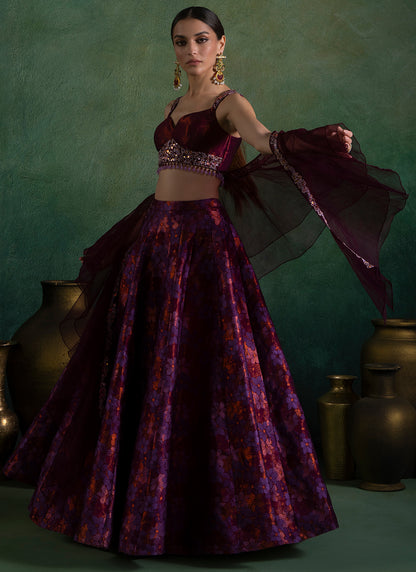 Purple Floral Brocade Lehenga