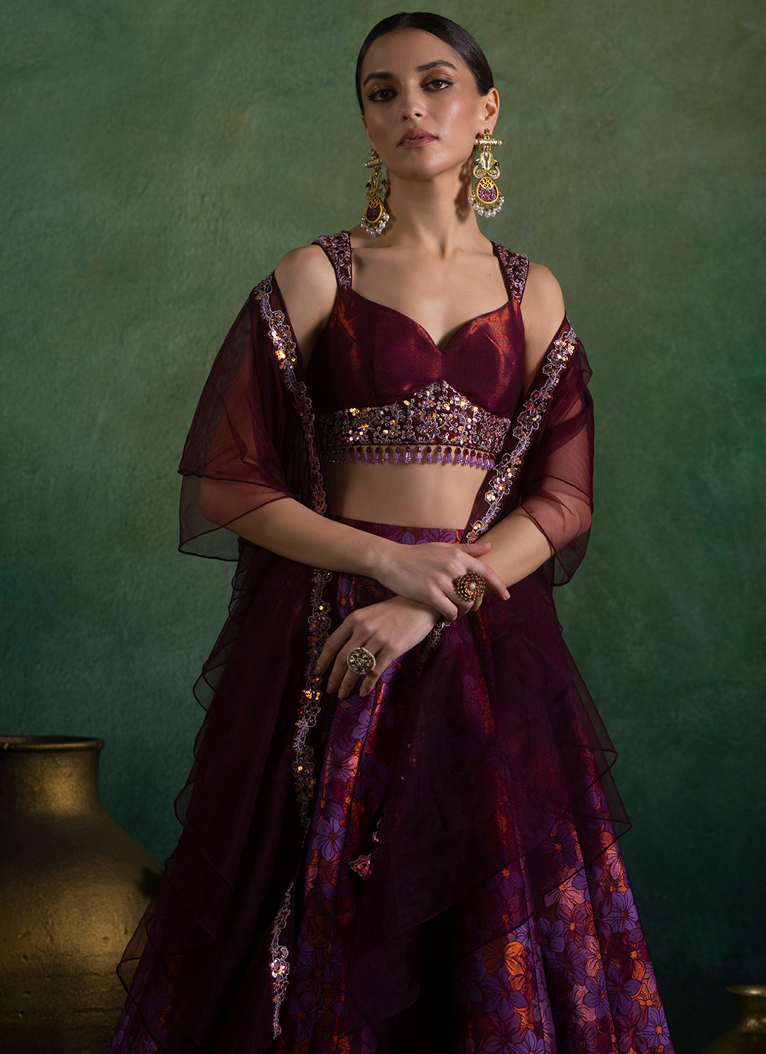 Purple Floral Brocade Lehenga