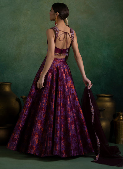 Purple Floral Brocade Lehenga