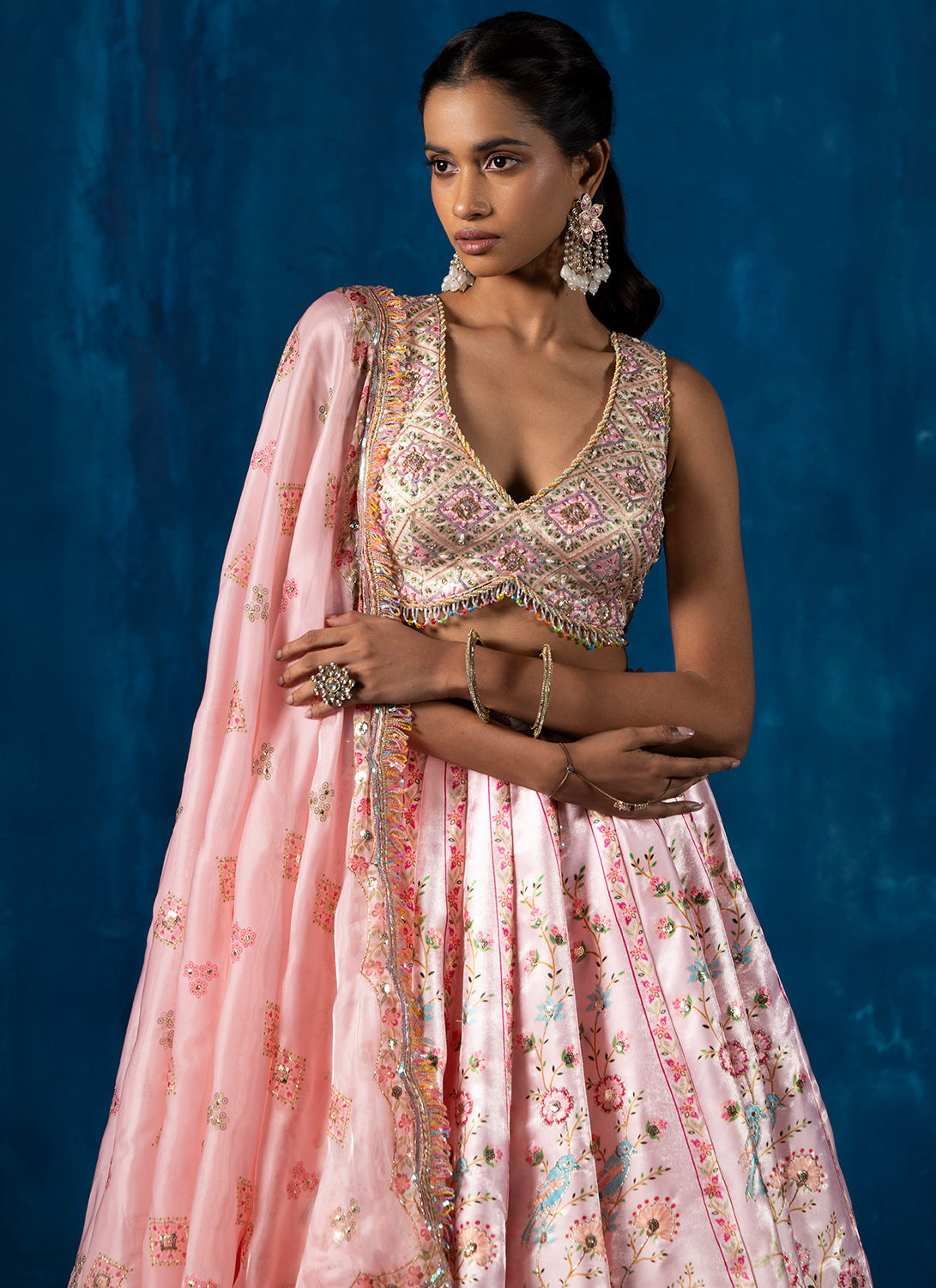 Light Pink Multicolor Embroidered Lehenga