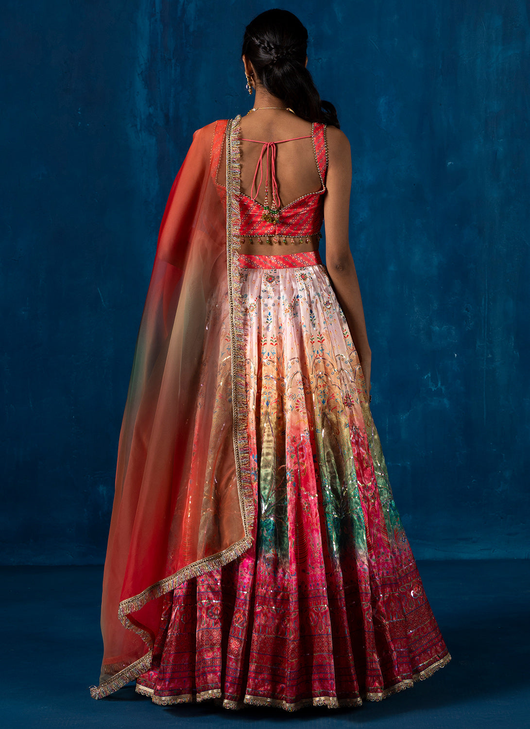 Red Multicolor Embroidered Lehenga