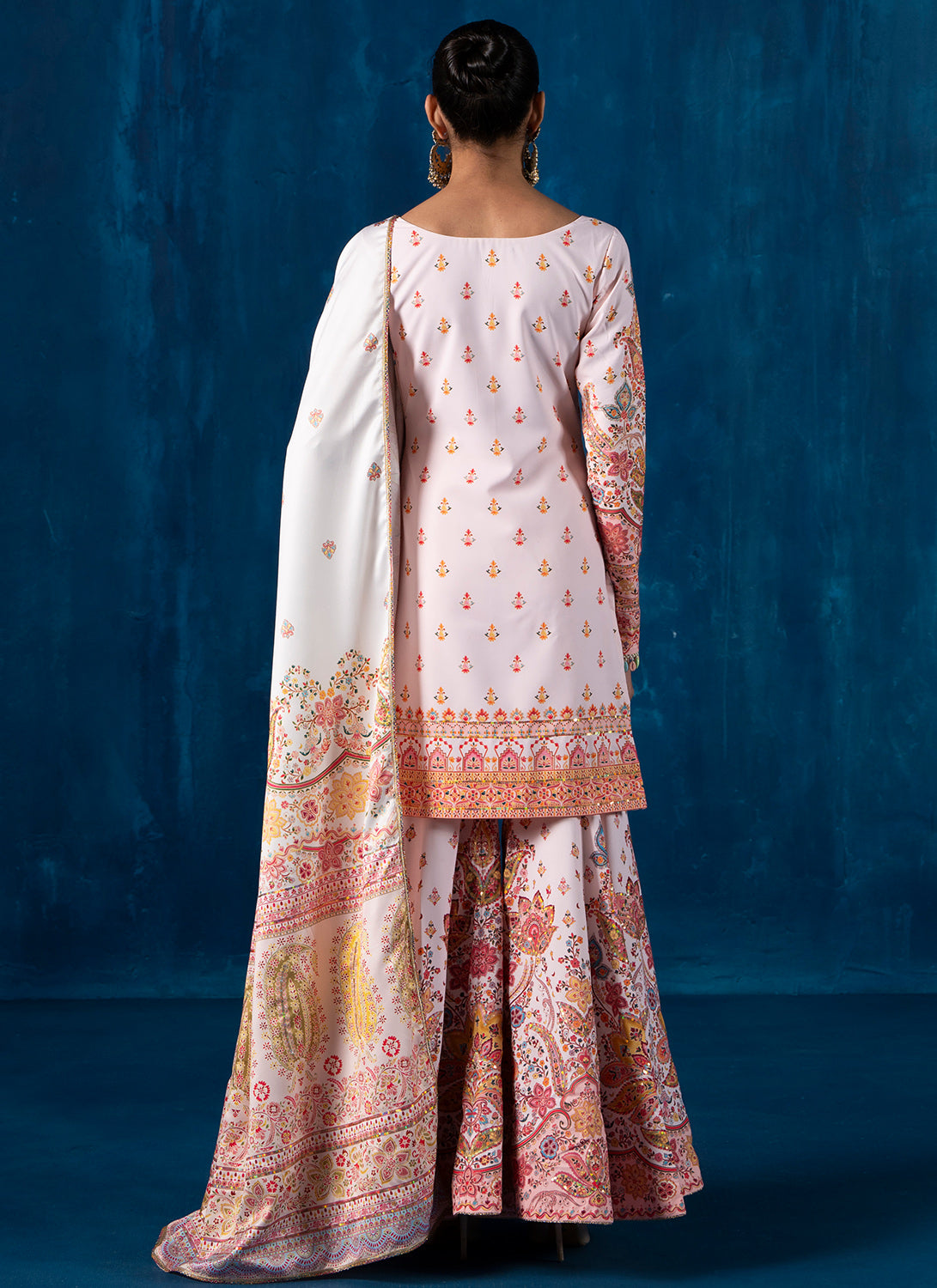 Cream Multicolor Embroidered Gharara Suit