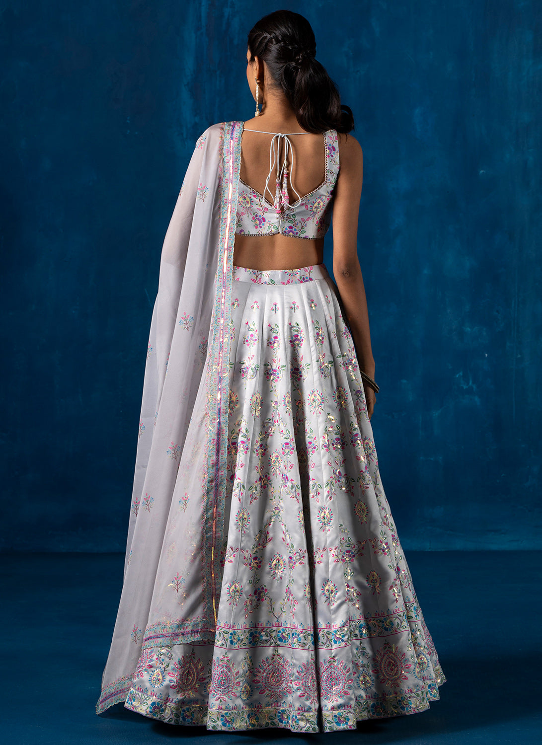 Grey Multicolor Embroidered Lehenga