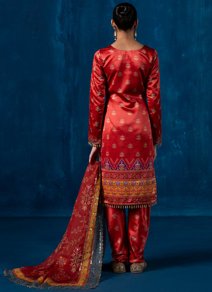 Maroon Multicolor Embroidered Straight Suit