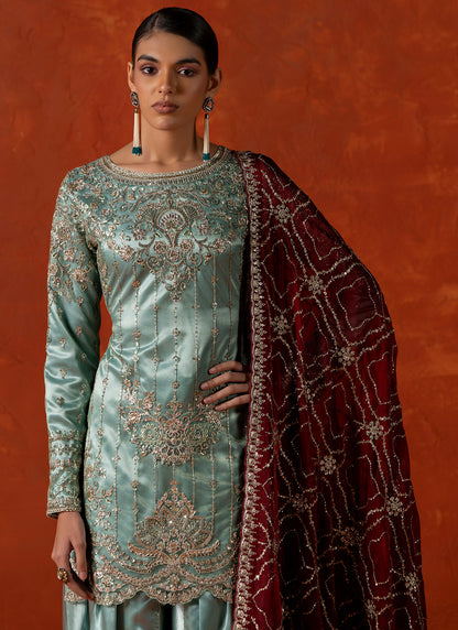 Light Blue Embroidered Satin Punjabi Suit