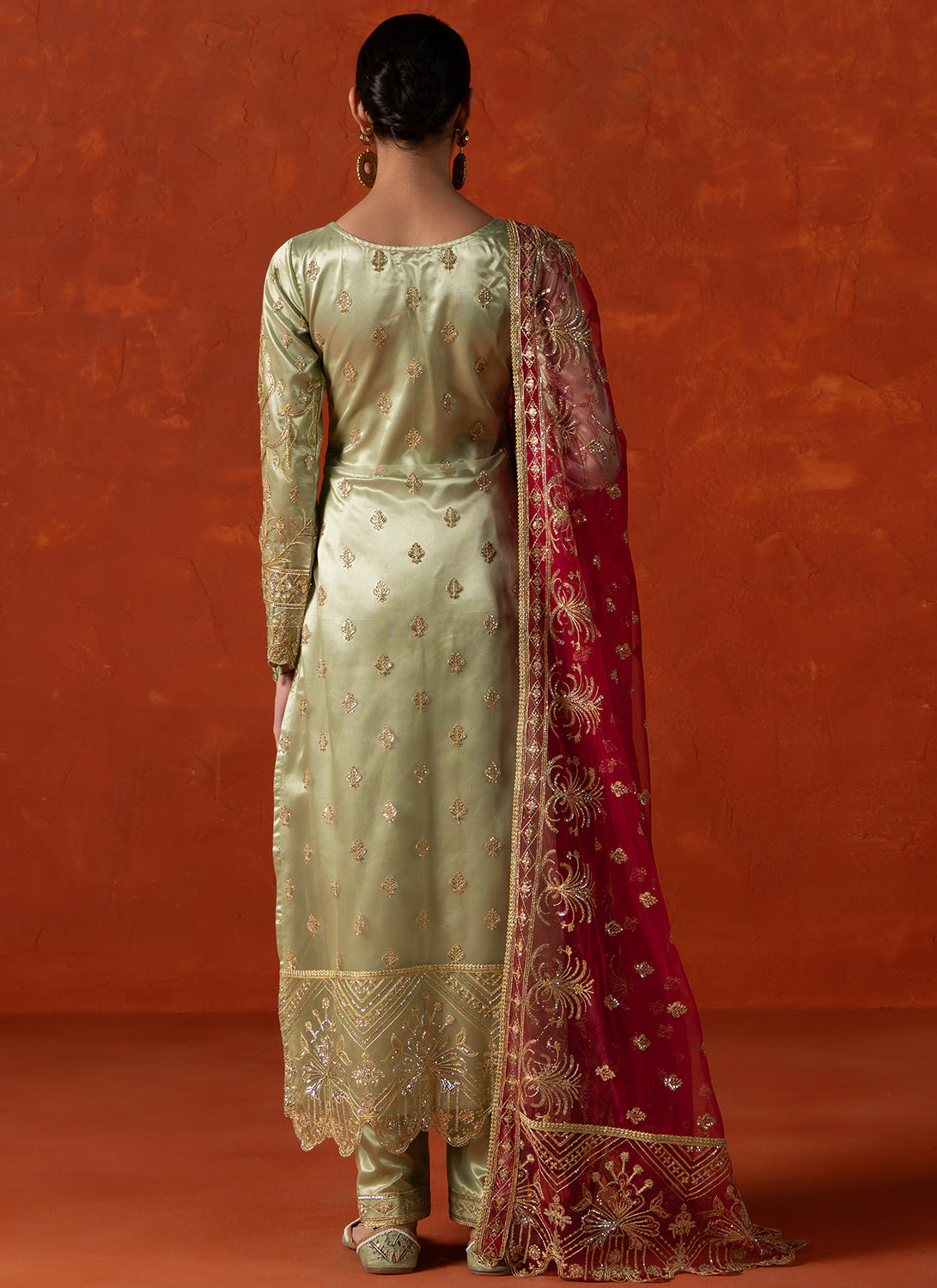 Light Green and Pink Embroidered Straight Suit