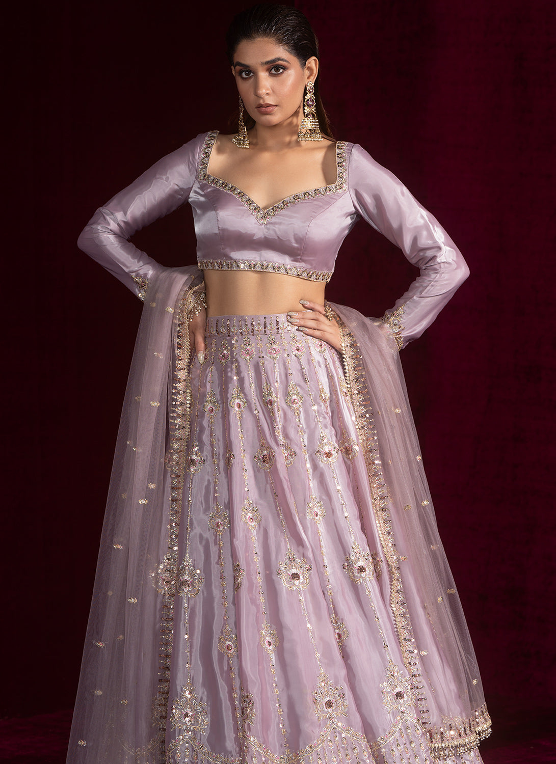 Soft Mauve Embroidered Lehenga