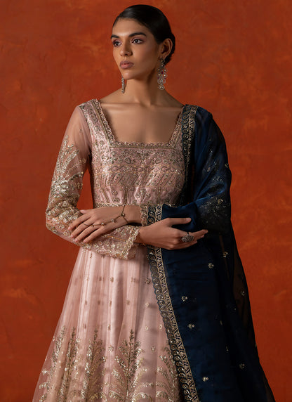 Peach and Blue Embroidered Anarkali