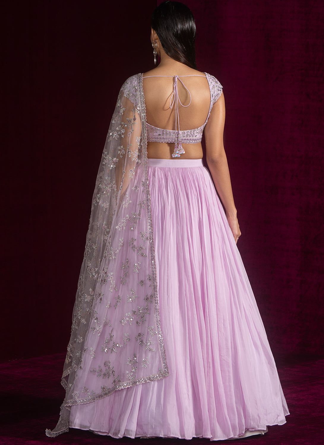 Lavender Embroidered Viscose Organza Lehenga