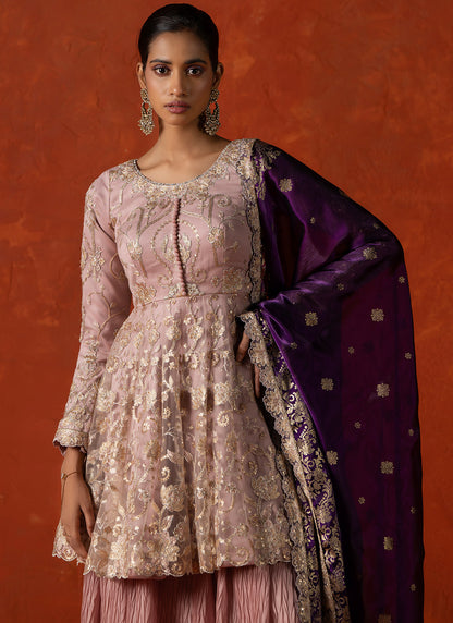 Dusty Pink and Purple Embroidered Gharara Suit