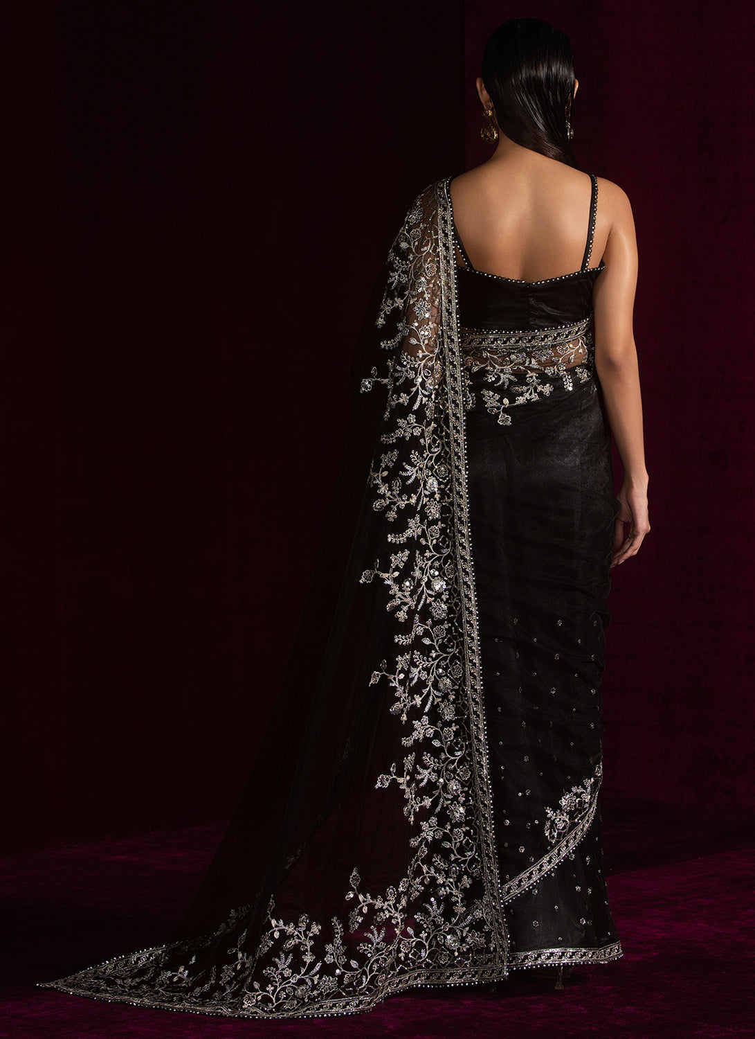 Black Embroidered Net Saree