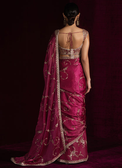 Dusty Magenta Embroidered Silk Saree