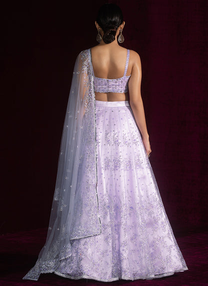 Lavender Embroidered Net Lehenga