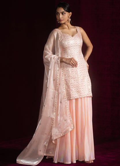 Blush Embroidered Sharara Suit