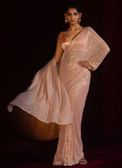 Blush Embroidered Net Saree