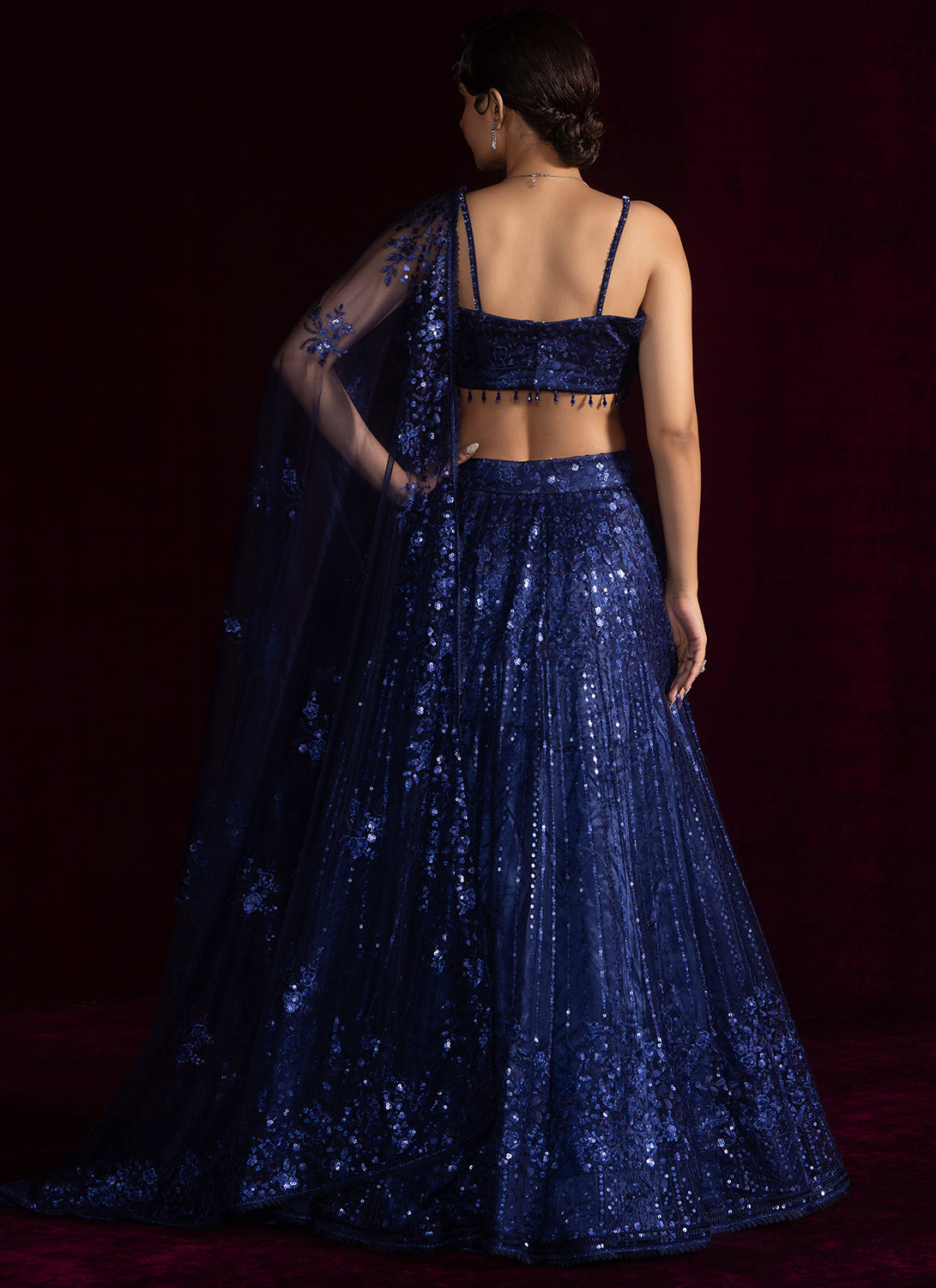 Navy Blue Embroidered Net Lehenga