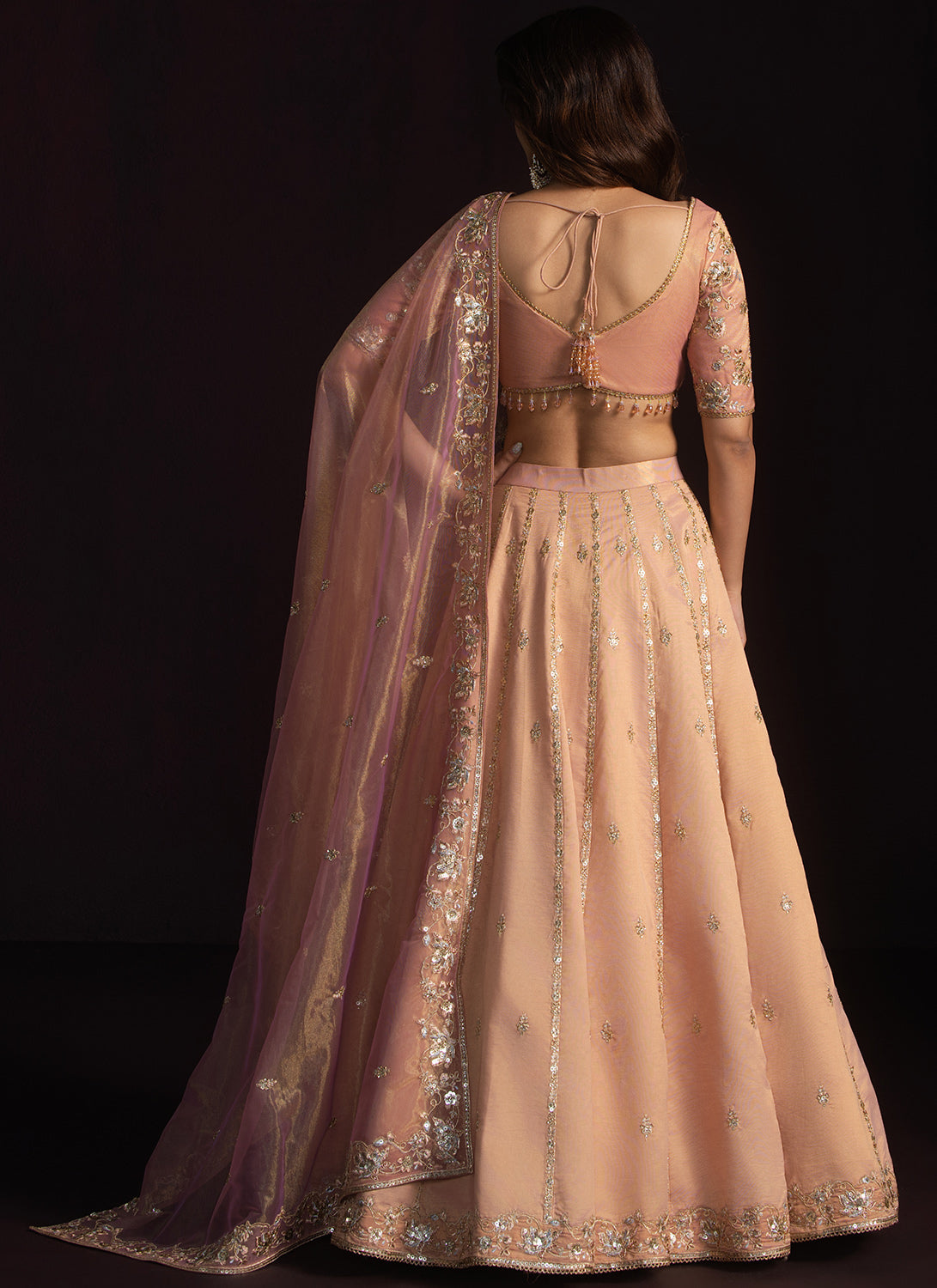 Dusty Peach Embroidered Net Lehenga