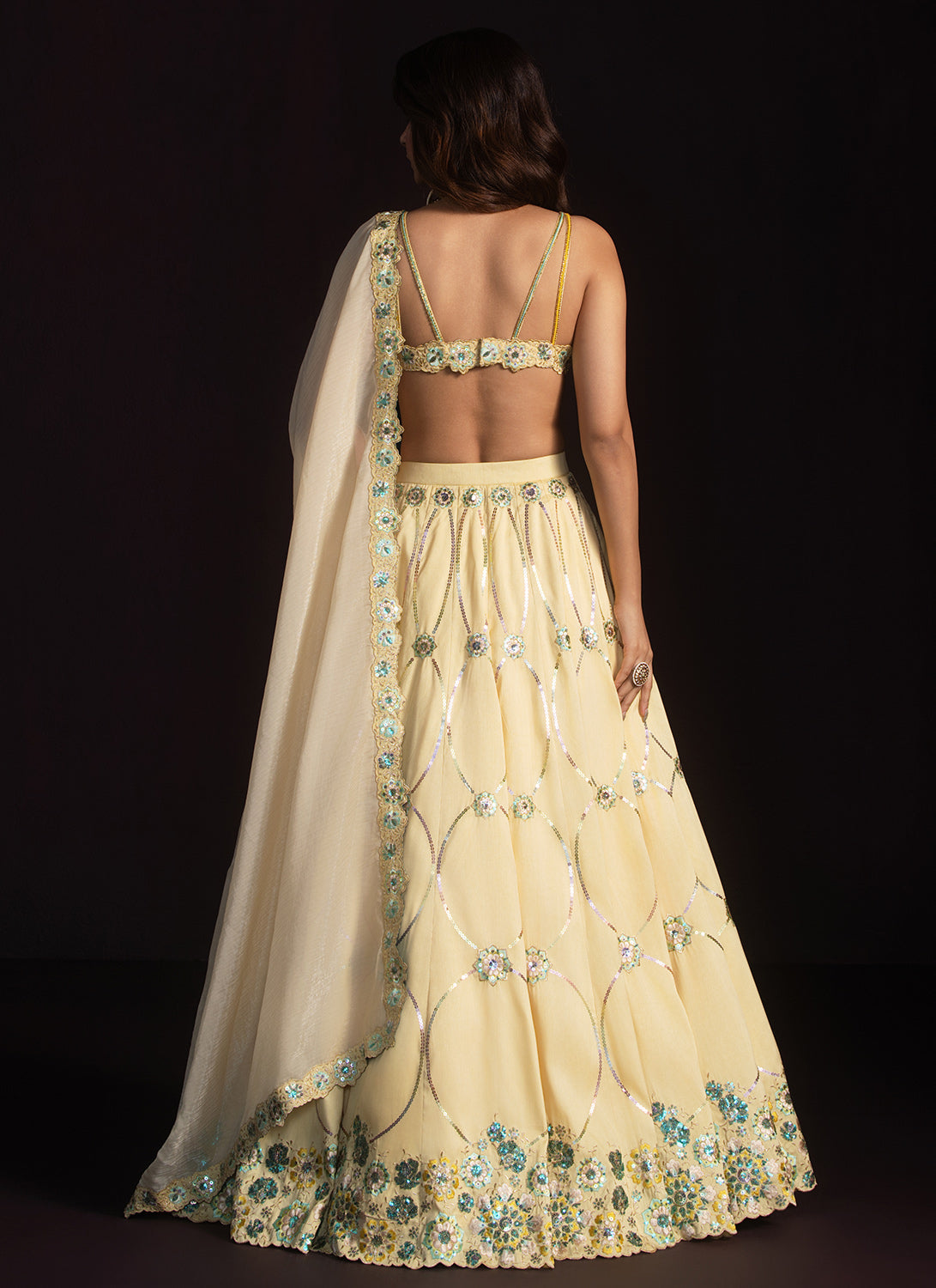 Light Yellow Embroidered Silk Lehenga