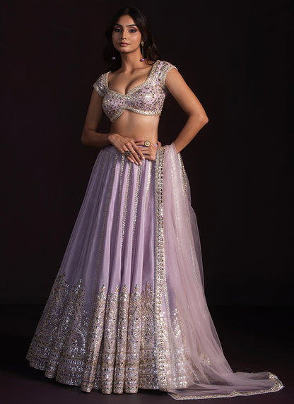 Lavender Mirror Embroidered Lehenga