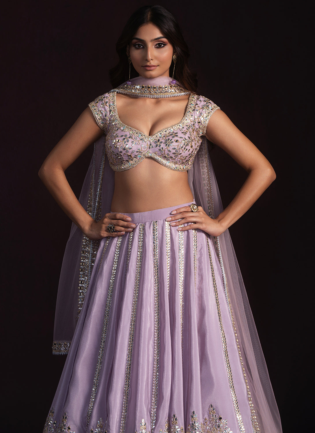 Lavender Mirror Embroidered Lehenga