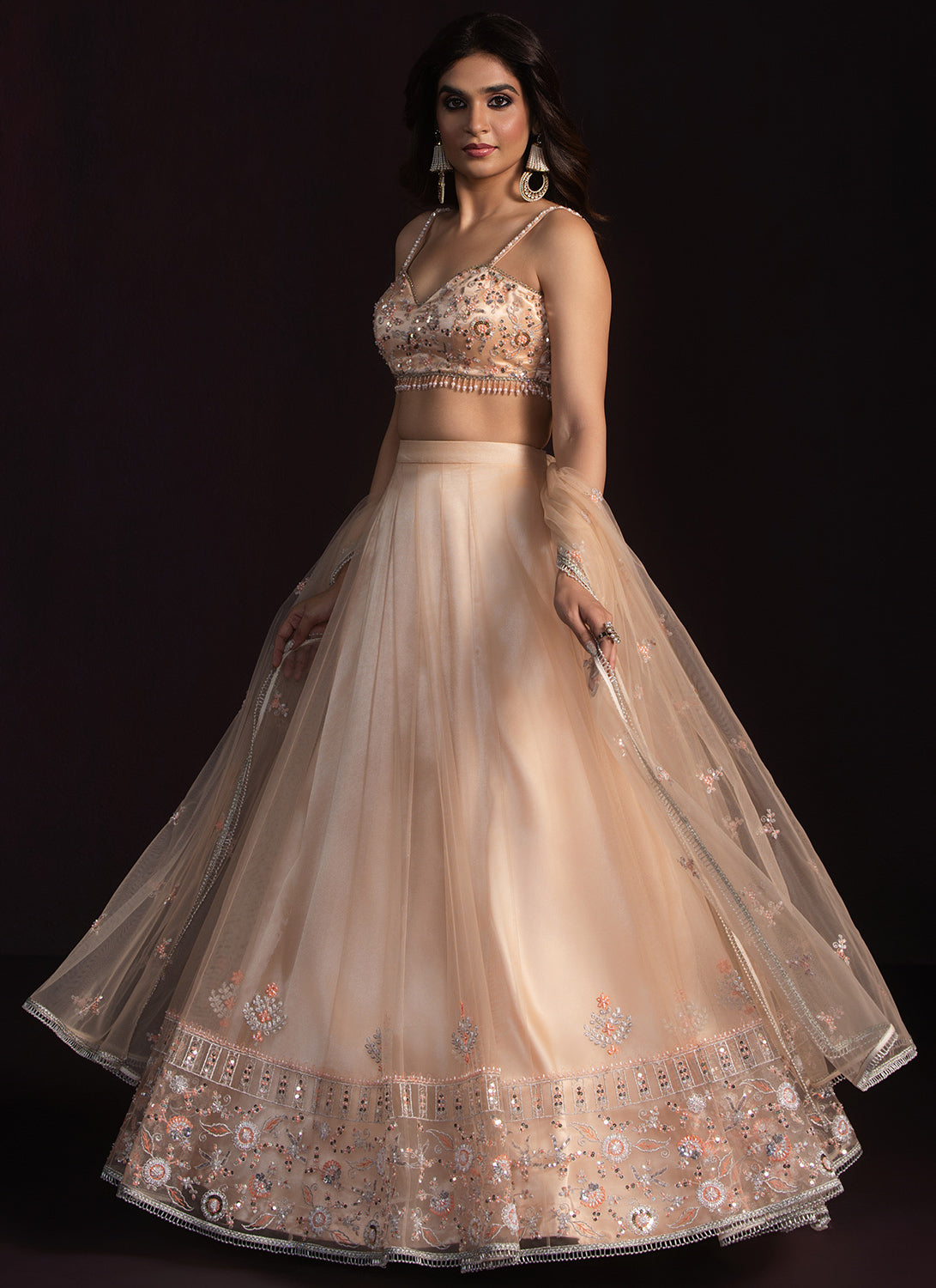 Soft Blush Embroidered Net Lehenga