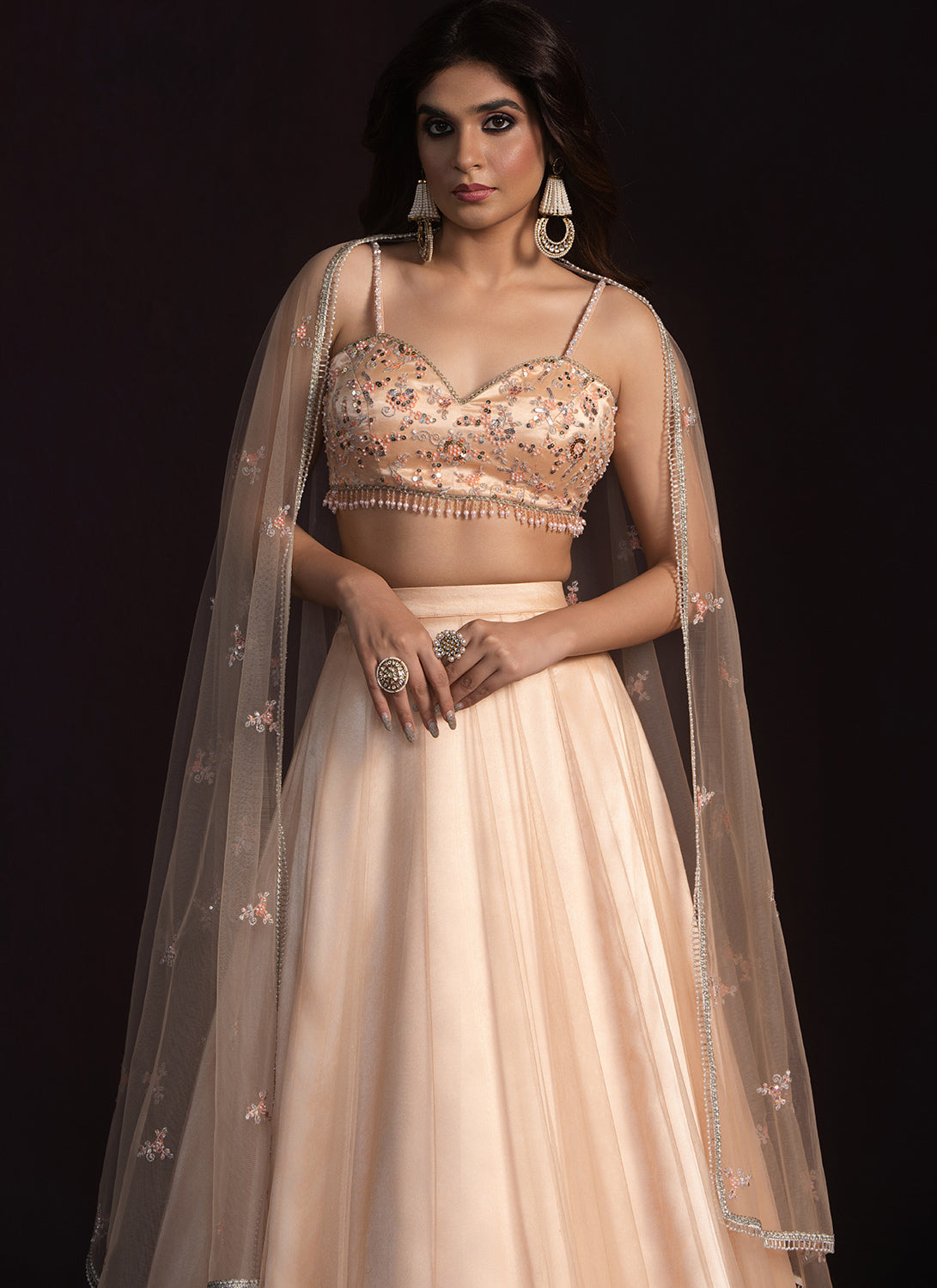 Soft Blush Embroidered Net Lehenga