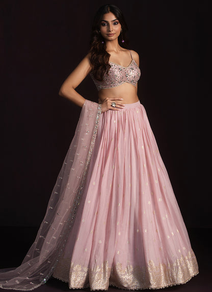 Light Pink Embroidered Net Lehenga