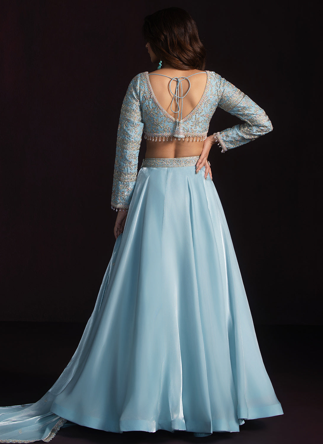 Sky Blue Embroidered Tissue Lehenga