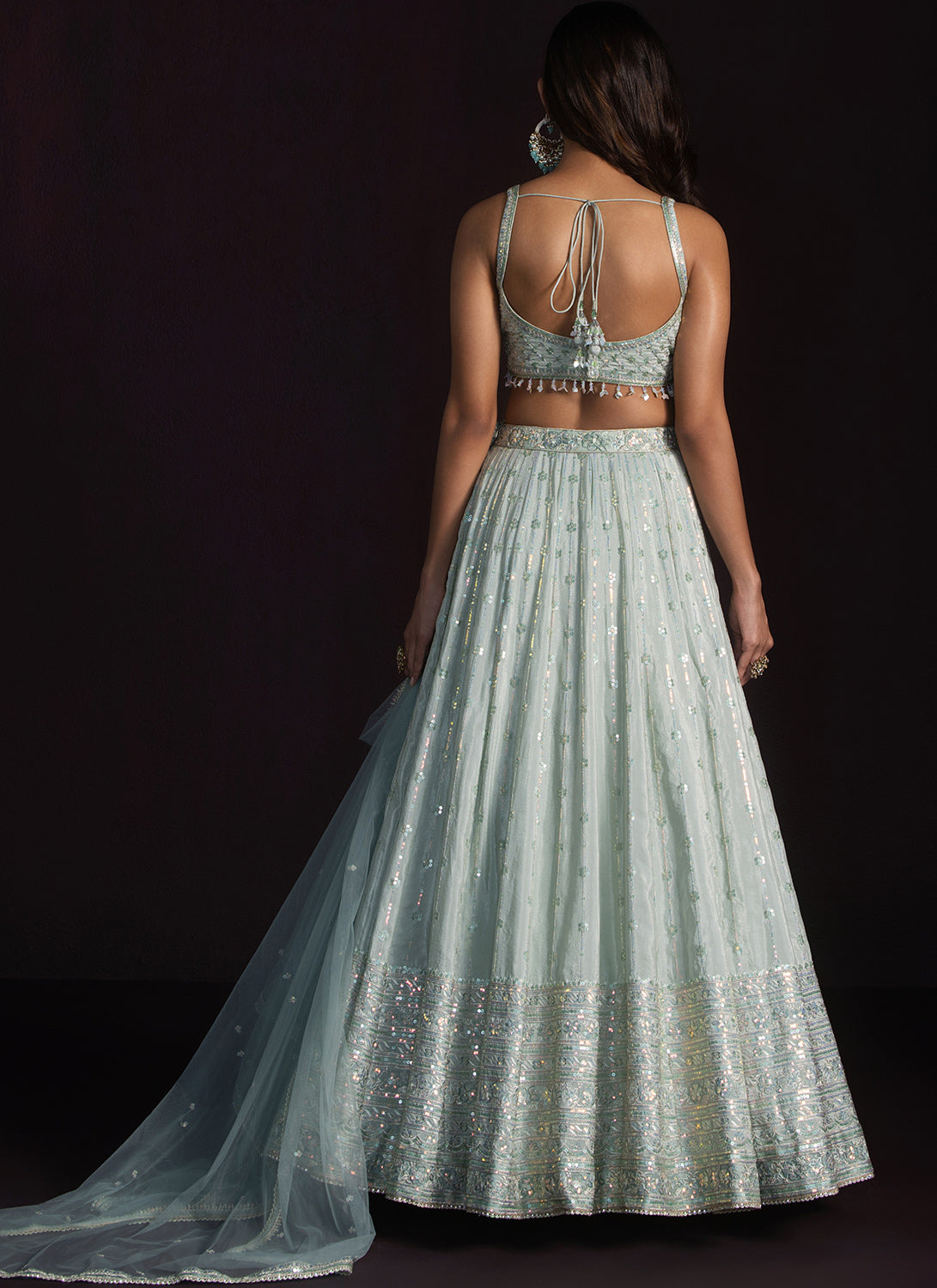 Soft Green Embroidered Crepe Lehenga