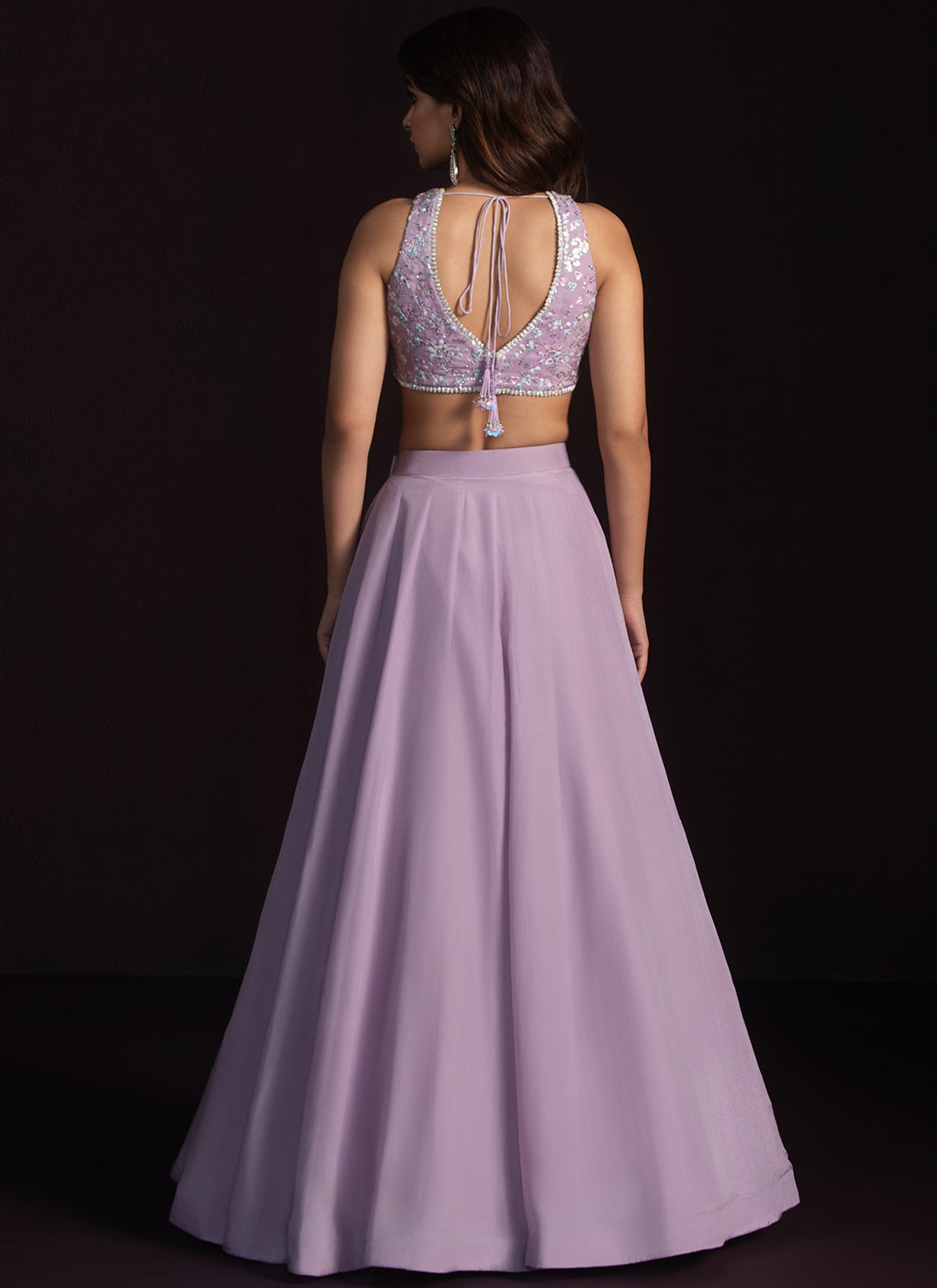 Lilac Embroidered Crepe Lehenga