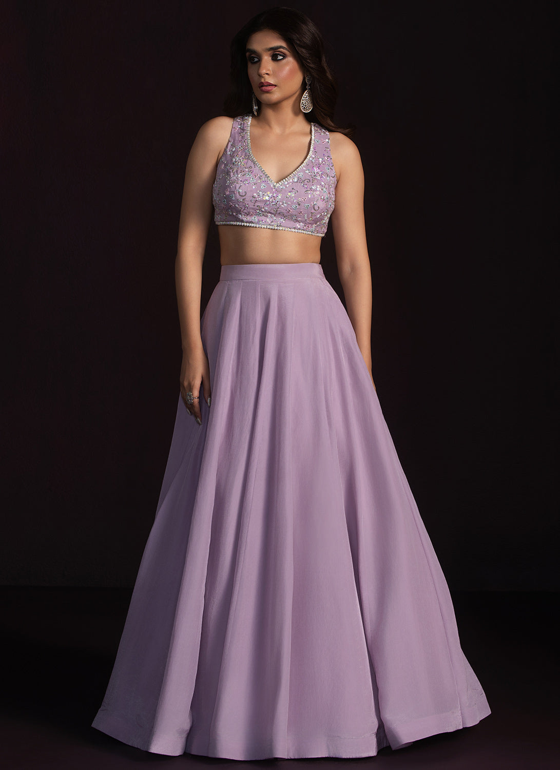 Lilac Embroidered Crepe Lehenga