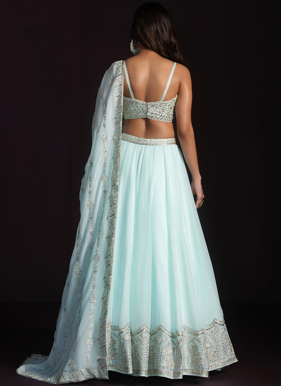 Mint Embroidered Organza Lehenga