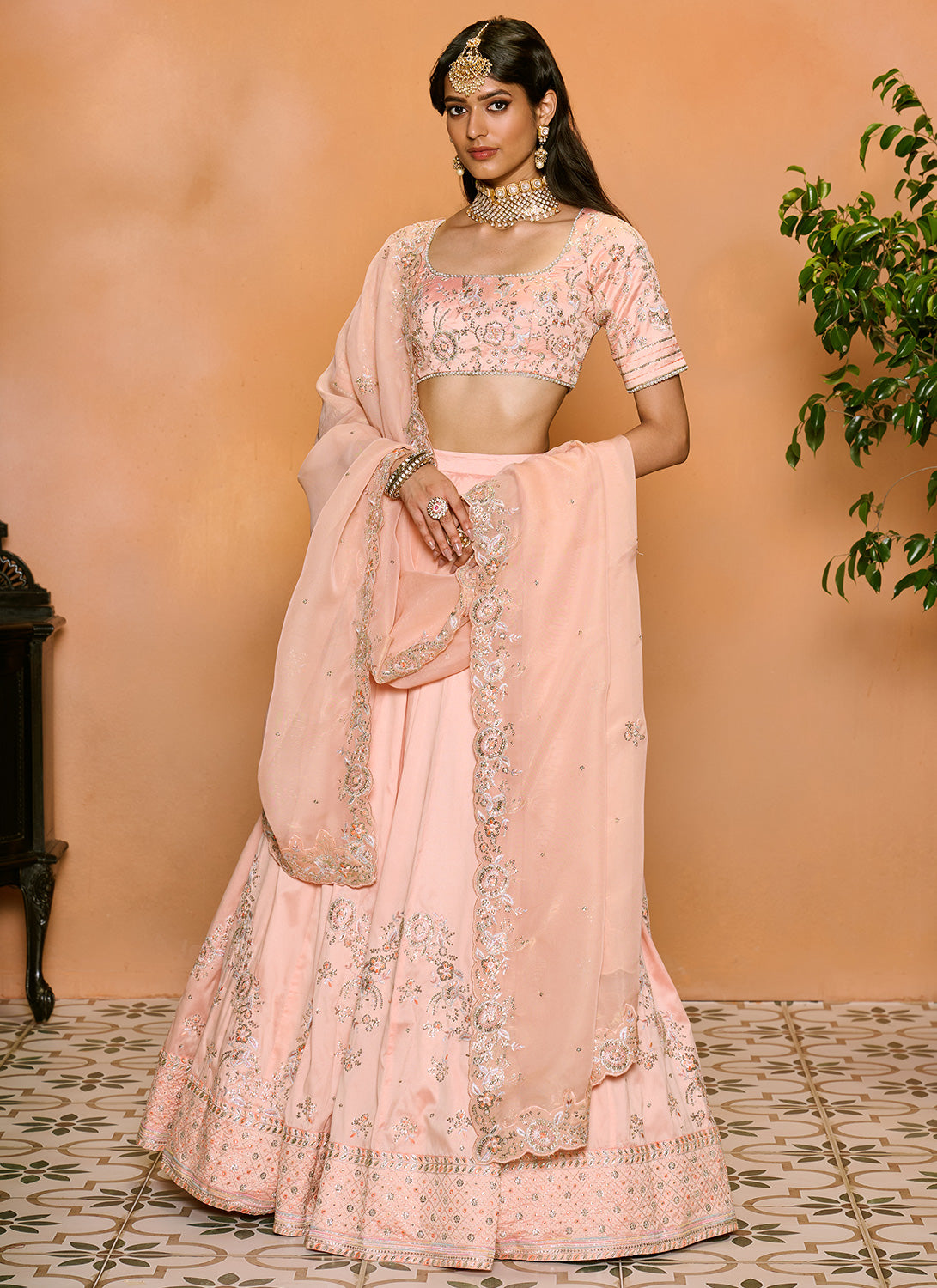 Blush Embroidered Silk Lehenga