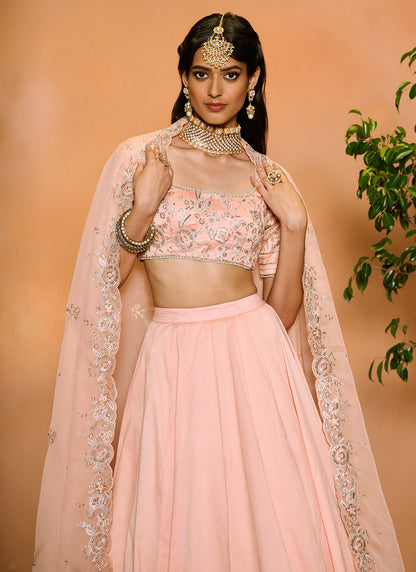 Blush Embroidered Silk Lehenga