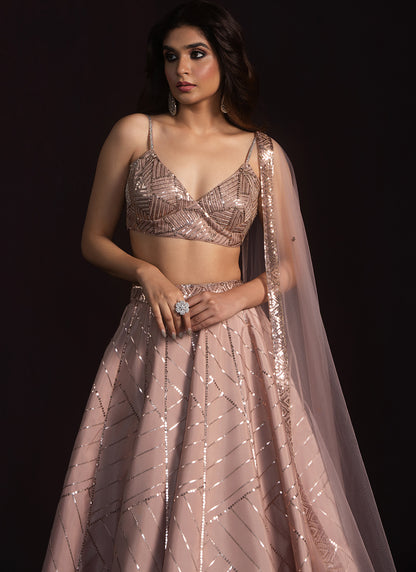 Nude Pink Embroidered Crepe Silk Lehenga