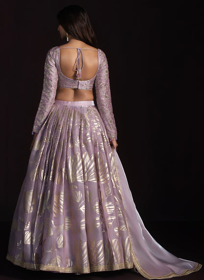 Lavender Embroidered Organza Lehenga