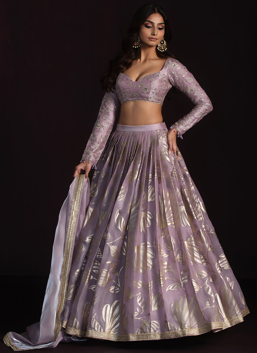 Lavender Embroidered Organza Lehenga