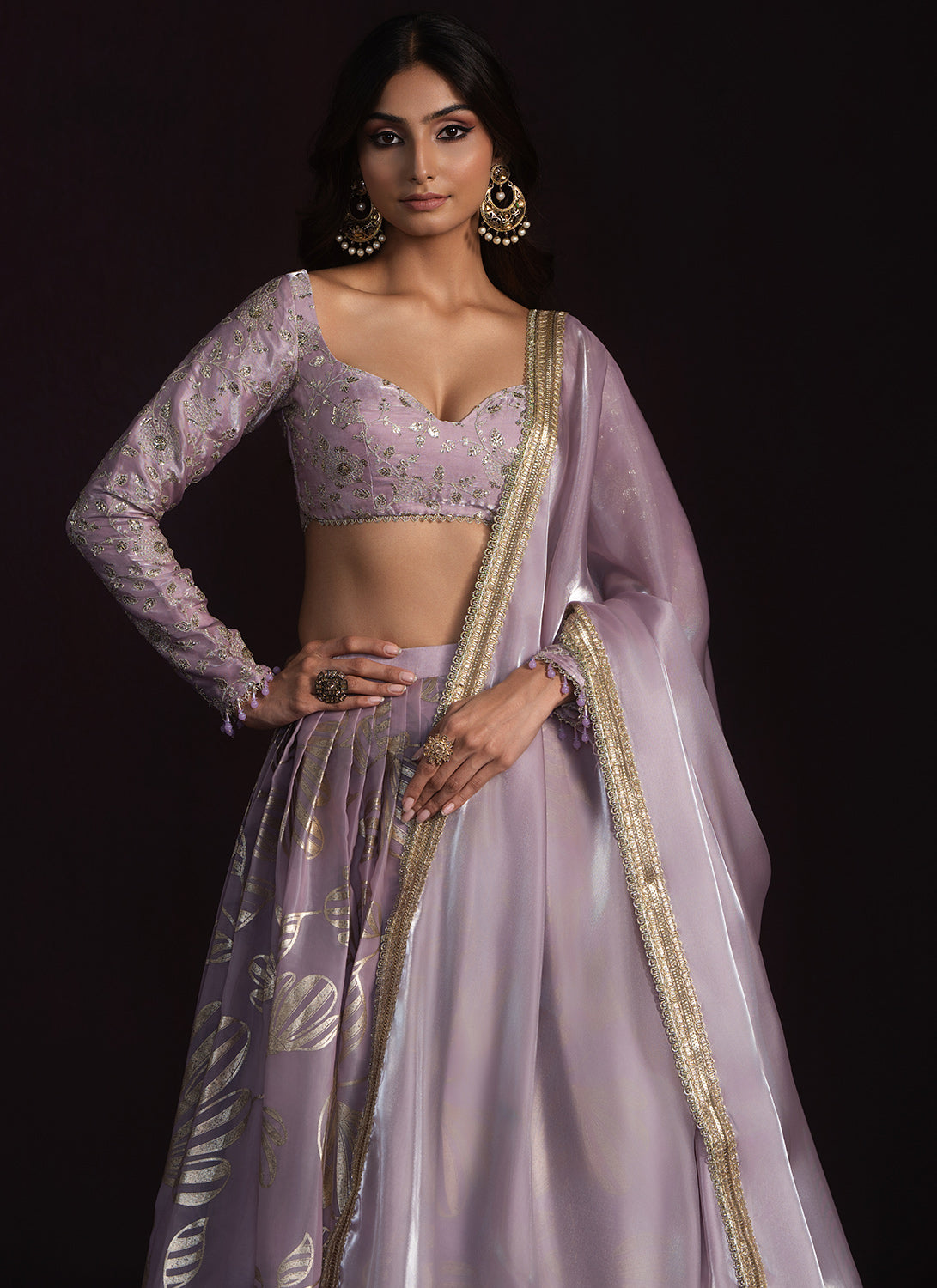 Lavender Embroidered Organza Lehenga