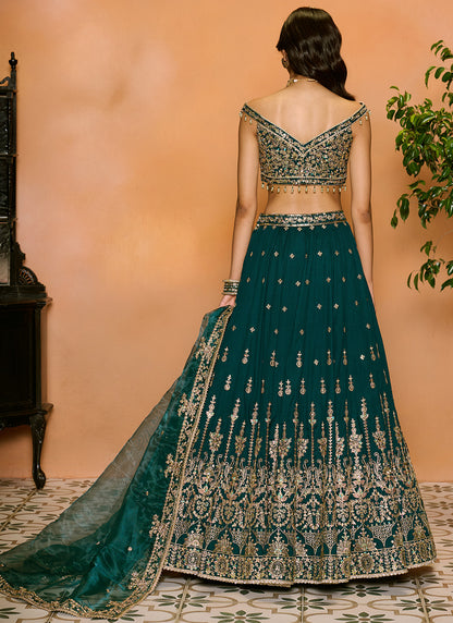 Teal Green Embroidered Lehenga