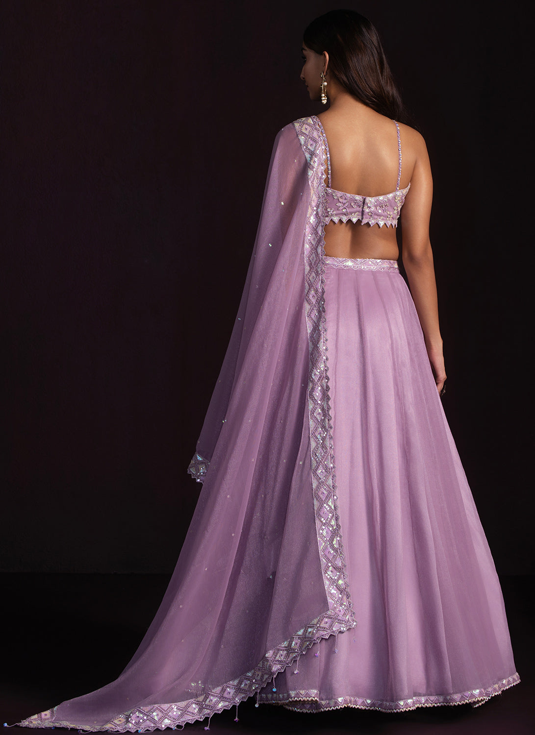 Lavender Embroidered Chiffon Lehenga