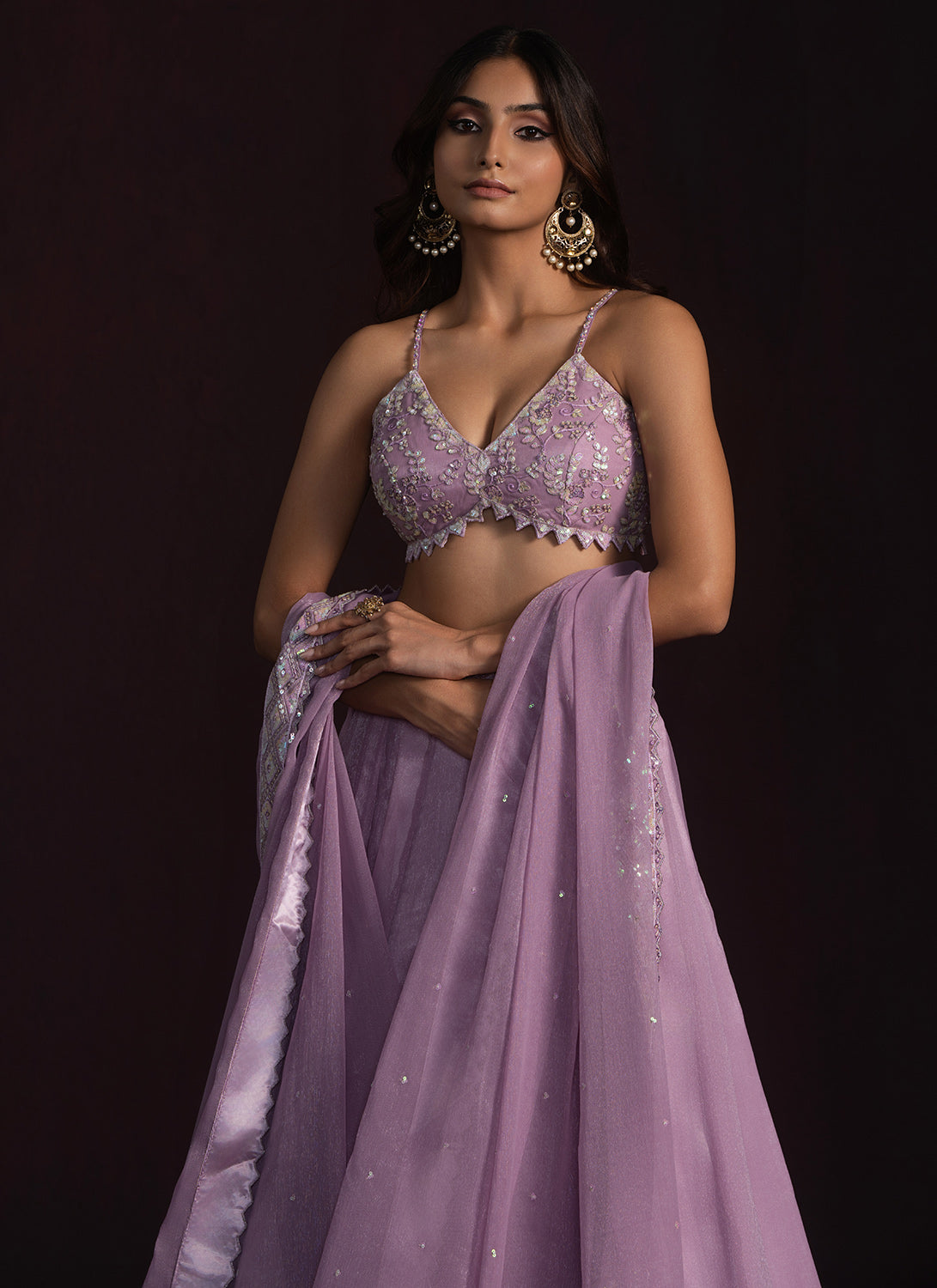 Lavender Embroidered Chiffon Lehenga