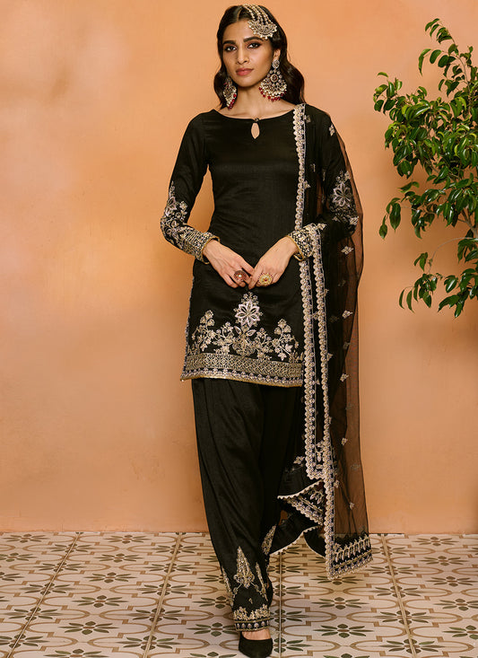 Black Embroidered Punjabi Suit